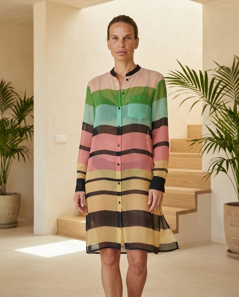 Multi-Color Striped Dress, full-length hero view, by Dutti3