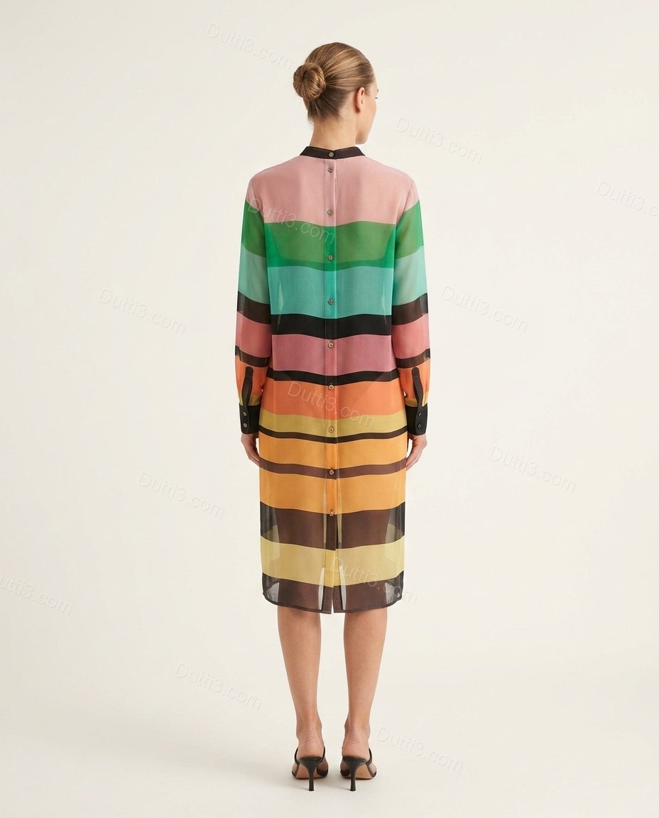 Multi-Color Striped Dress, back studio view, by Dutti3