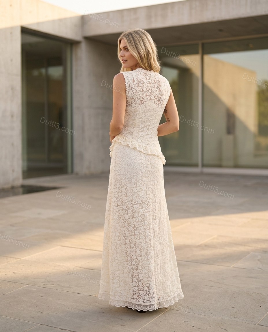 Off-white Floral Maxi Ruffled Dress, alternate use-case lifestyle view, by Dutti3