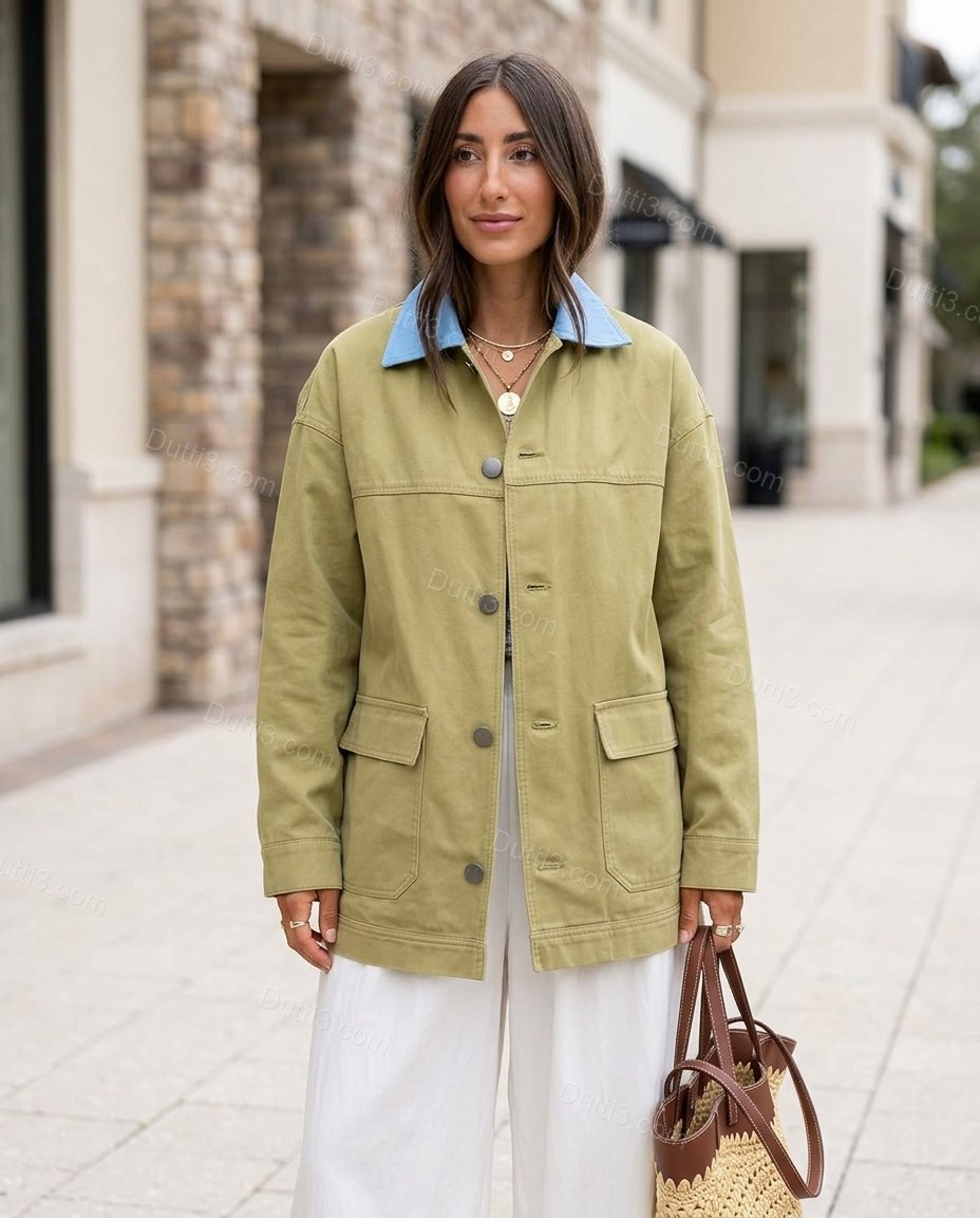 Olive Green Cotton Jacket, alternate use-case lifestyle view, by Dutti3
