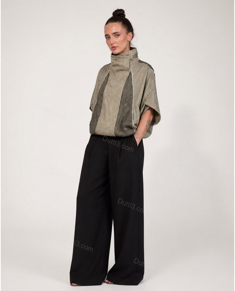 Brown Asymmetric Vest, front studio view, by Dutti3