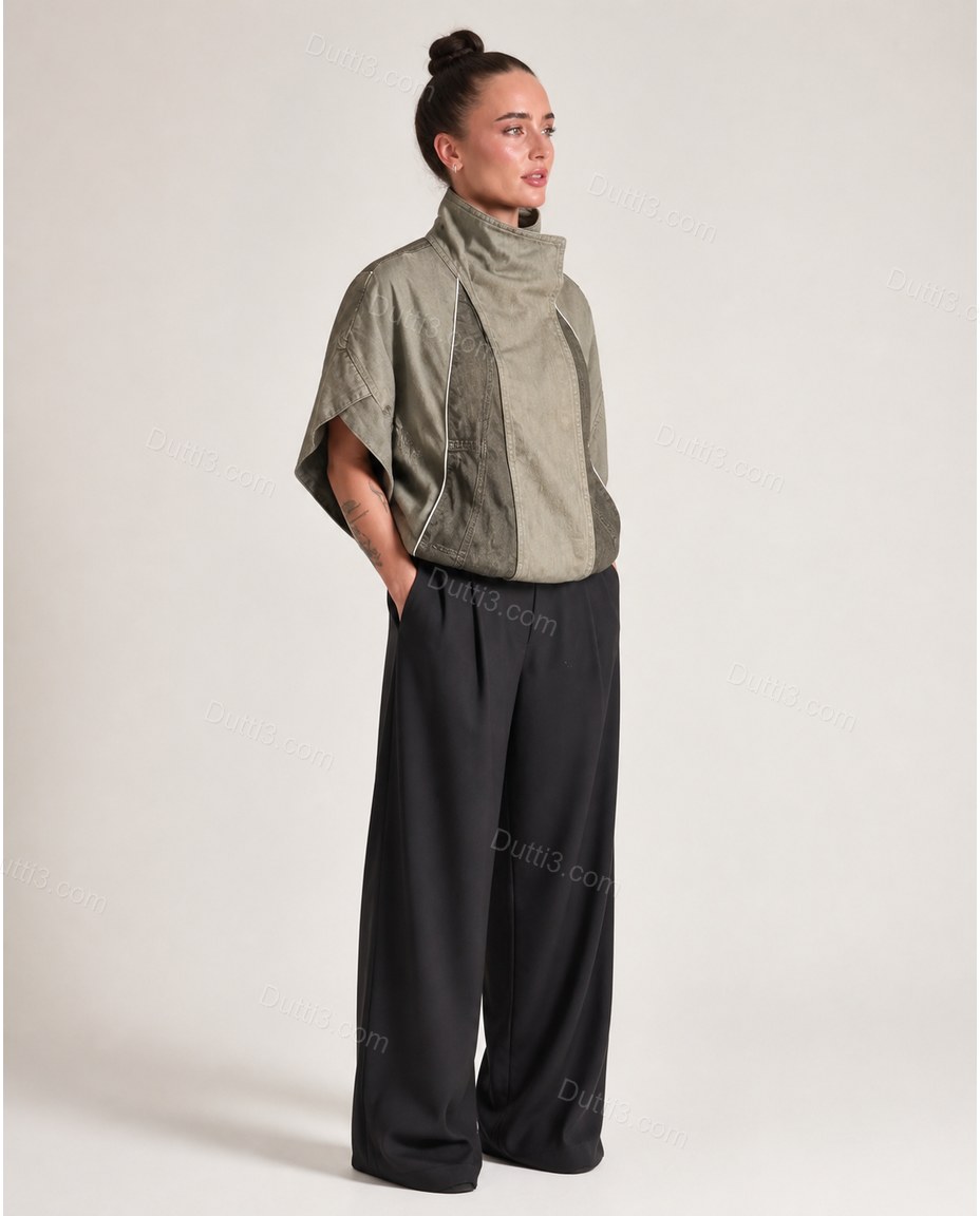 Brown Asymmetric Vest, side and back studio view, by Dutti3