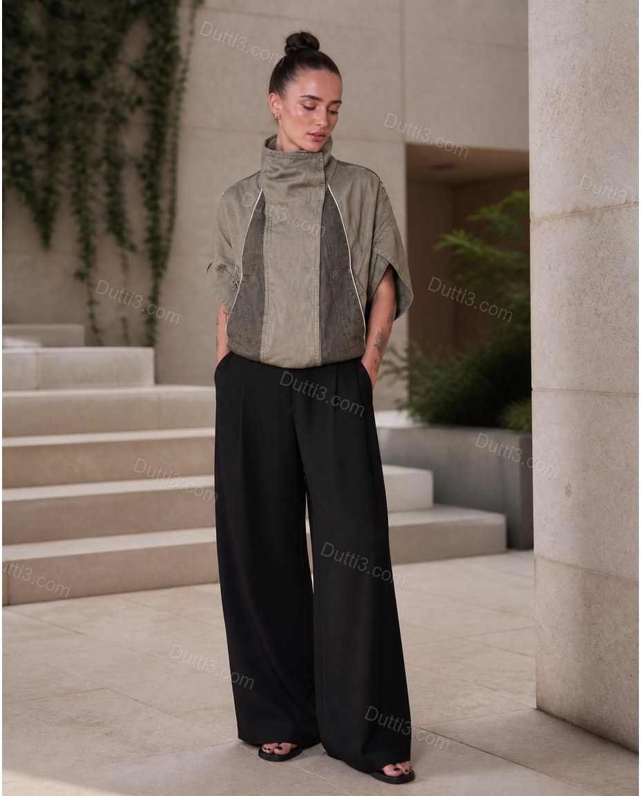 Brown Asymmetric Vest, three-quarter brand lifestyle view, by Dutti3