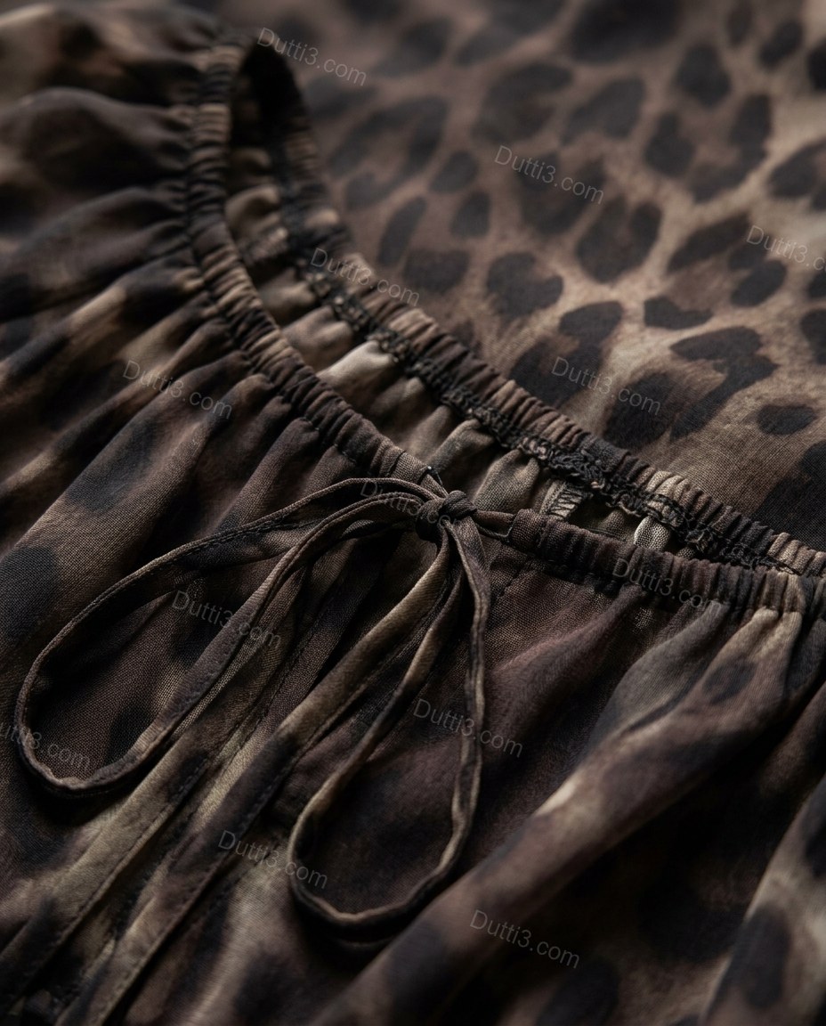 Brown Leopard Print Maxi Off-Shoulder Top & Skirt Set, close-up of leopard print, by Dutti3