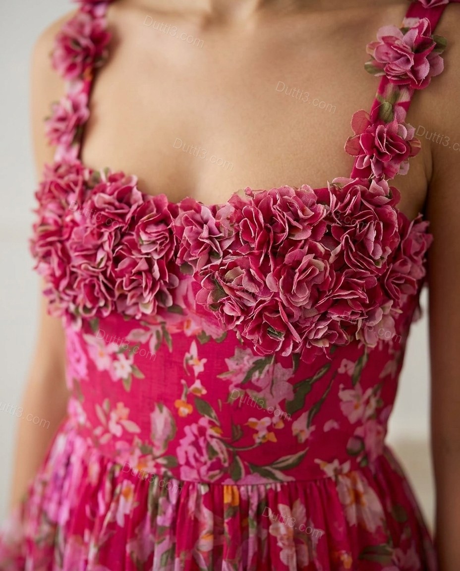 Fuchsia Floral Ruffled Tiered Bottom, close-up of floral, by Dutti3