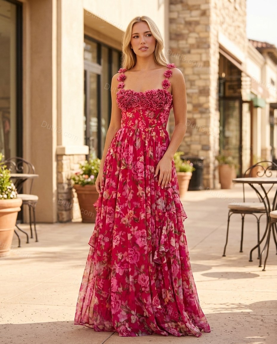 Fuchsia Floral Ruffled Tiered Bottom, alternate use-case lifestyle view, by Dutti3