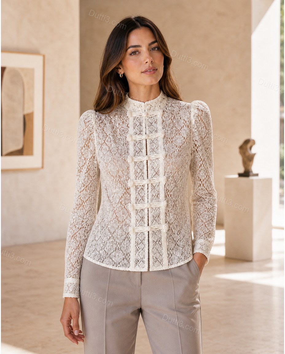Cream White Floral Lace Blouse, alternate use-case lifestyle view, by Dutti3