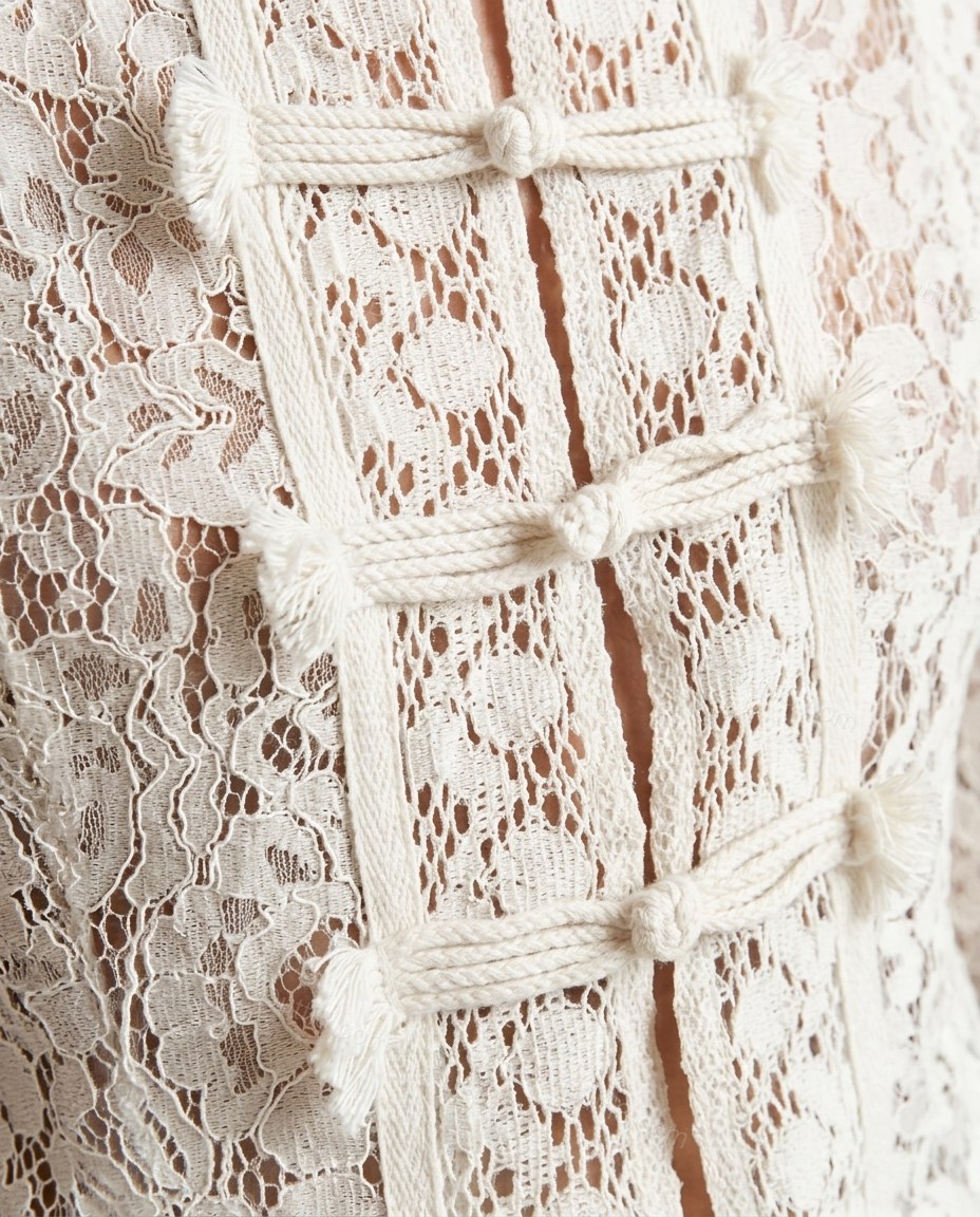 Cream White Floral Lace Blouse, close-up of floral, by Dutti3