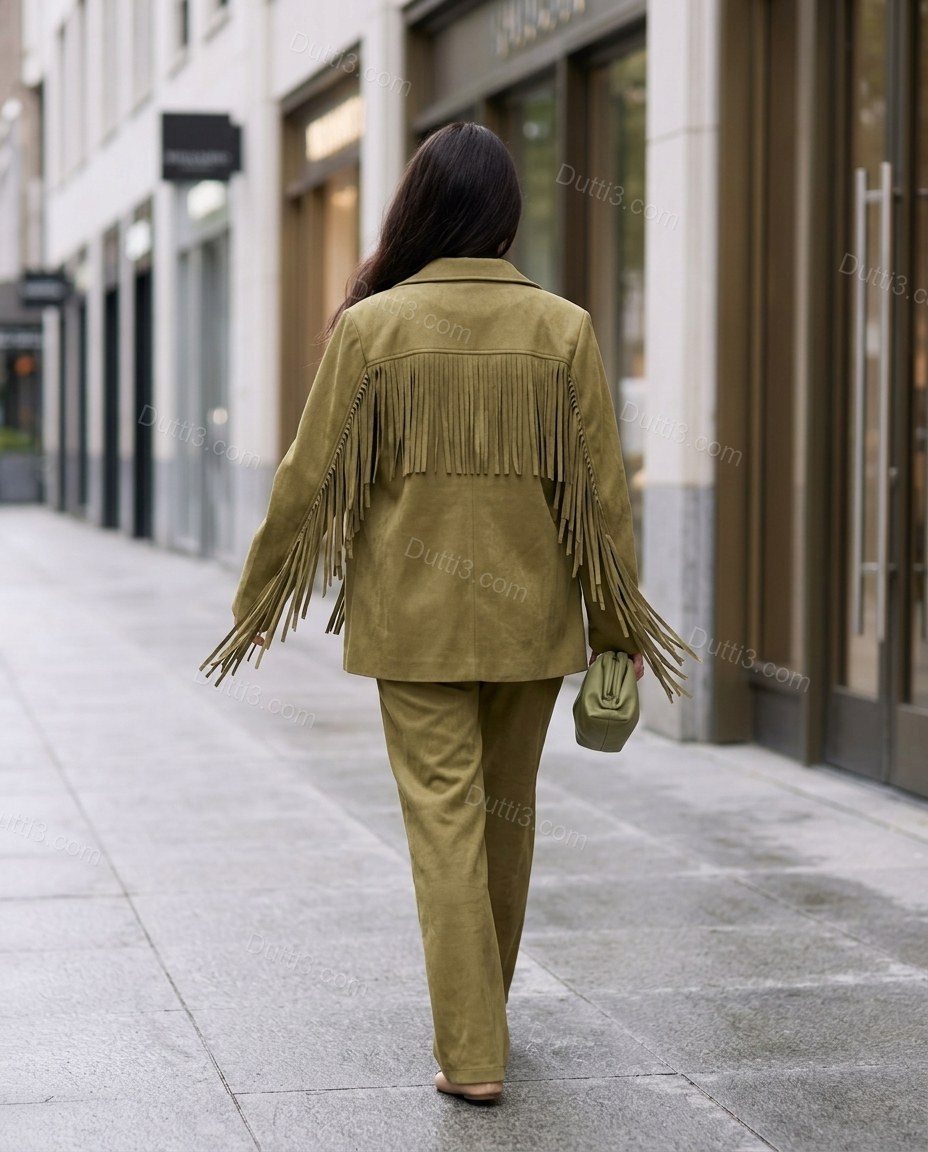 Olive Green Fringe Two-Piece Set, alternate use-case lifestyle view, by Dutti3