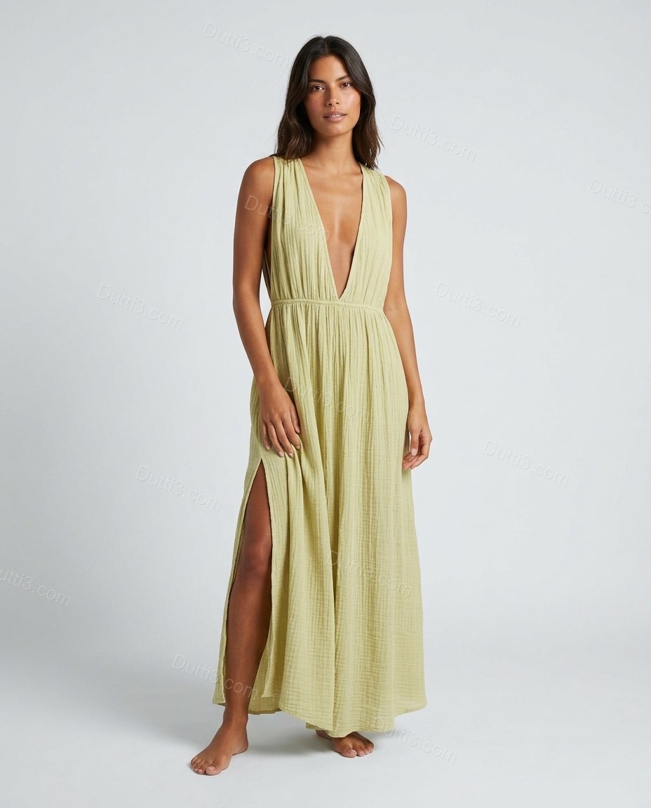 Light Green Maxi Dress, front studio view, by Dutti3