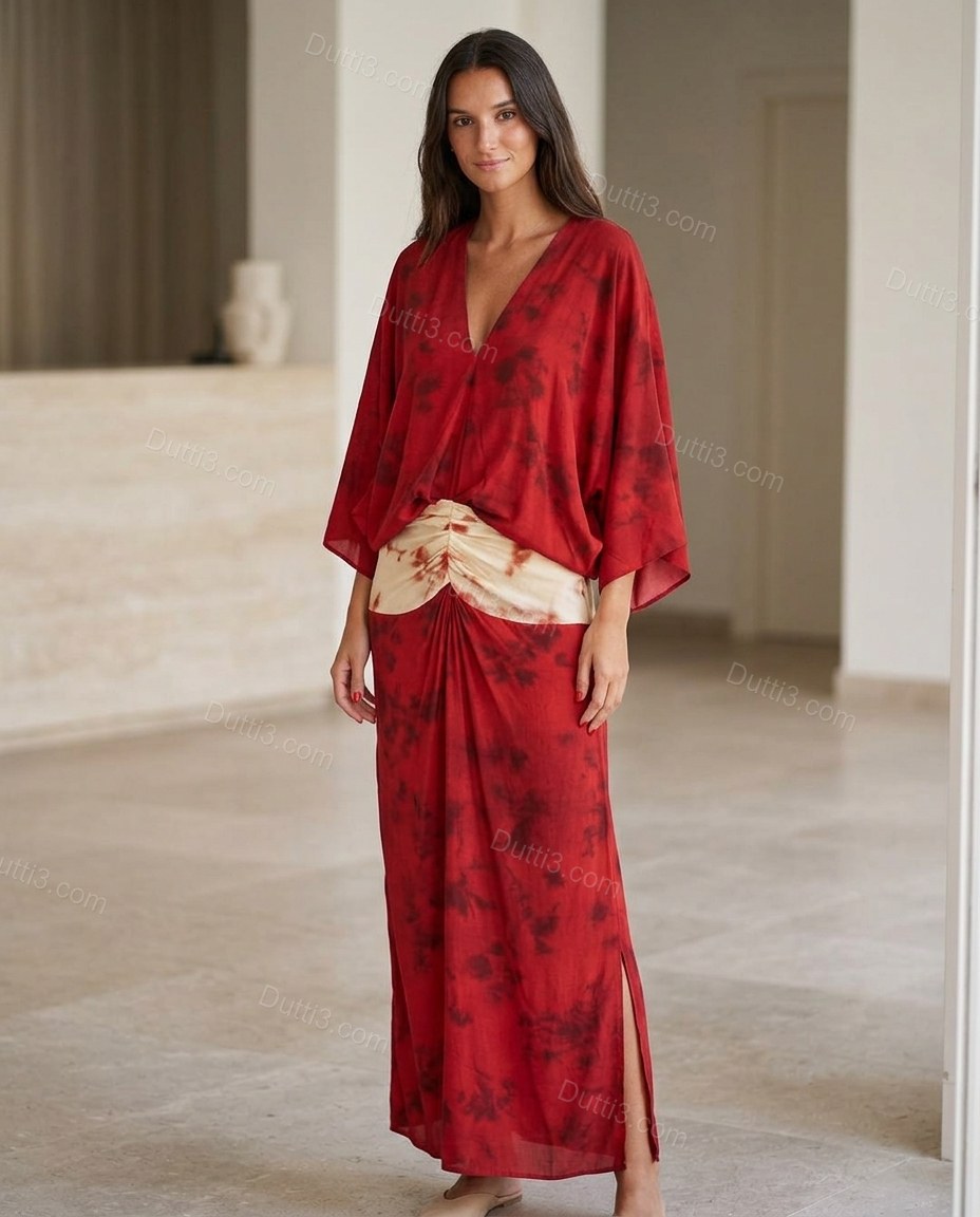 Red Tie-Dye Maxi Dress, full-length hero view, by Dutti3