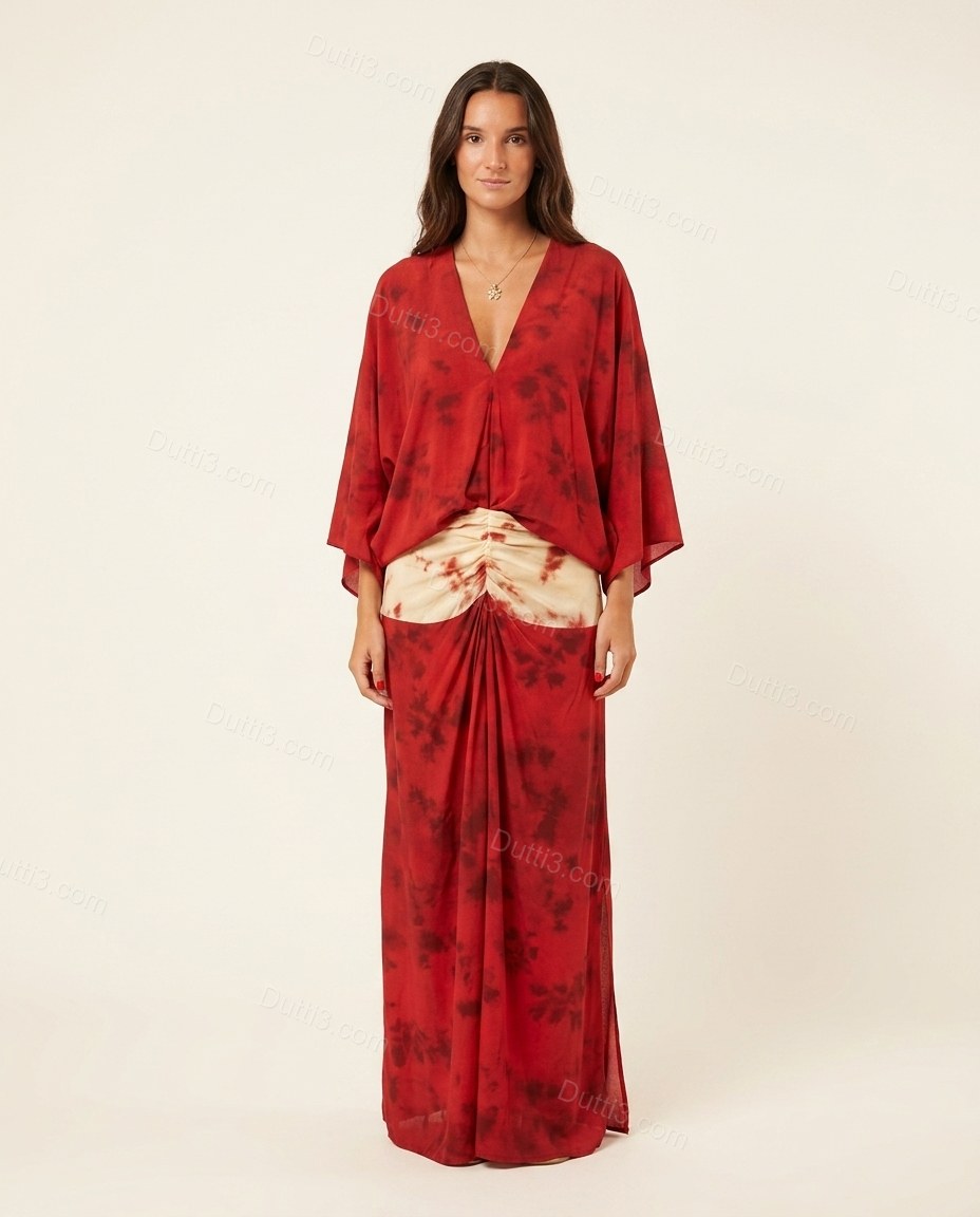 Red Tie-Dye Maxi Dress, front studio view, by Dutti3