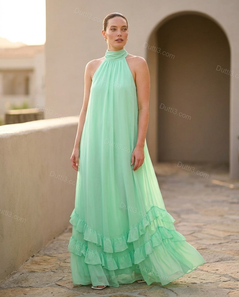 Mint Green Maxi Halter Ruffled Dress, alternate use-case lifestyle view, by Dutti3