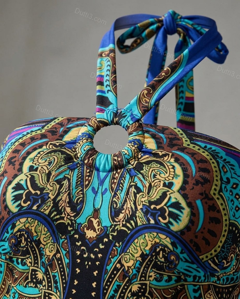 Blue Paisley Mini Halter Dress, close-up of paisley, by Dutti3