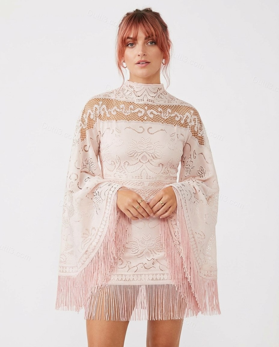 Pink Floral Mini Cape Dress, front studio view, by Dutti3
