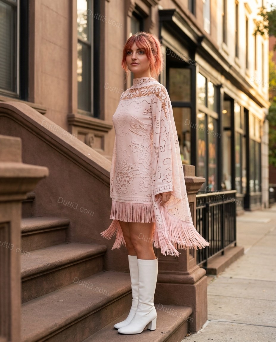 Pink Floral Mini Cape Dress, alternate use-case lifestyle view, by Dutti3