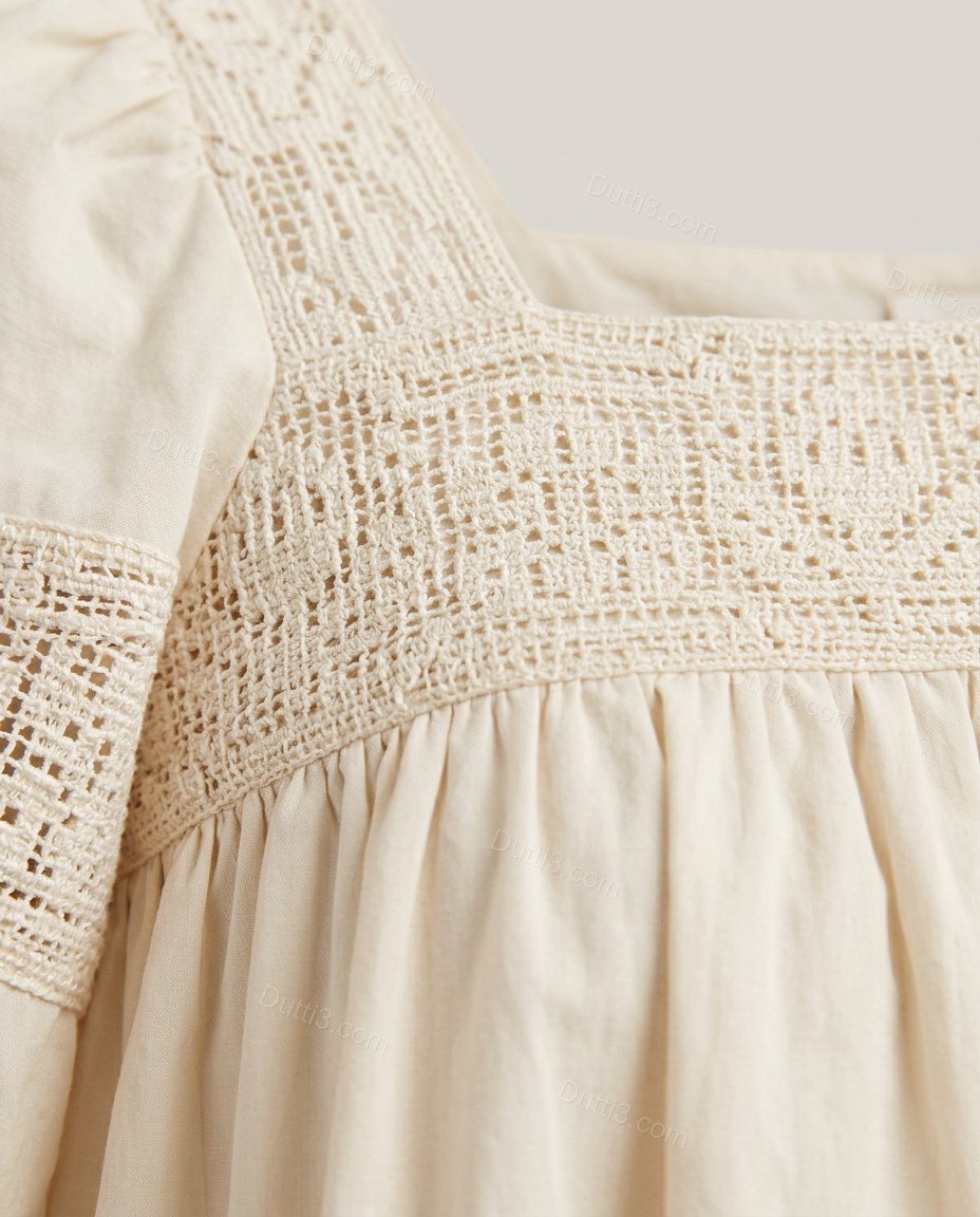Cream Floral Maxi Tiered Dress, close-up of floral, by Dutti3