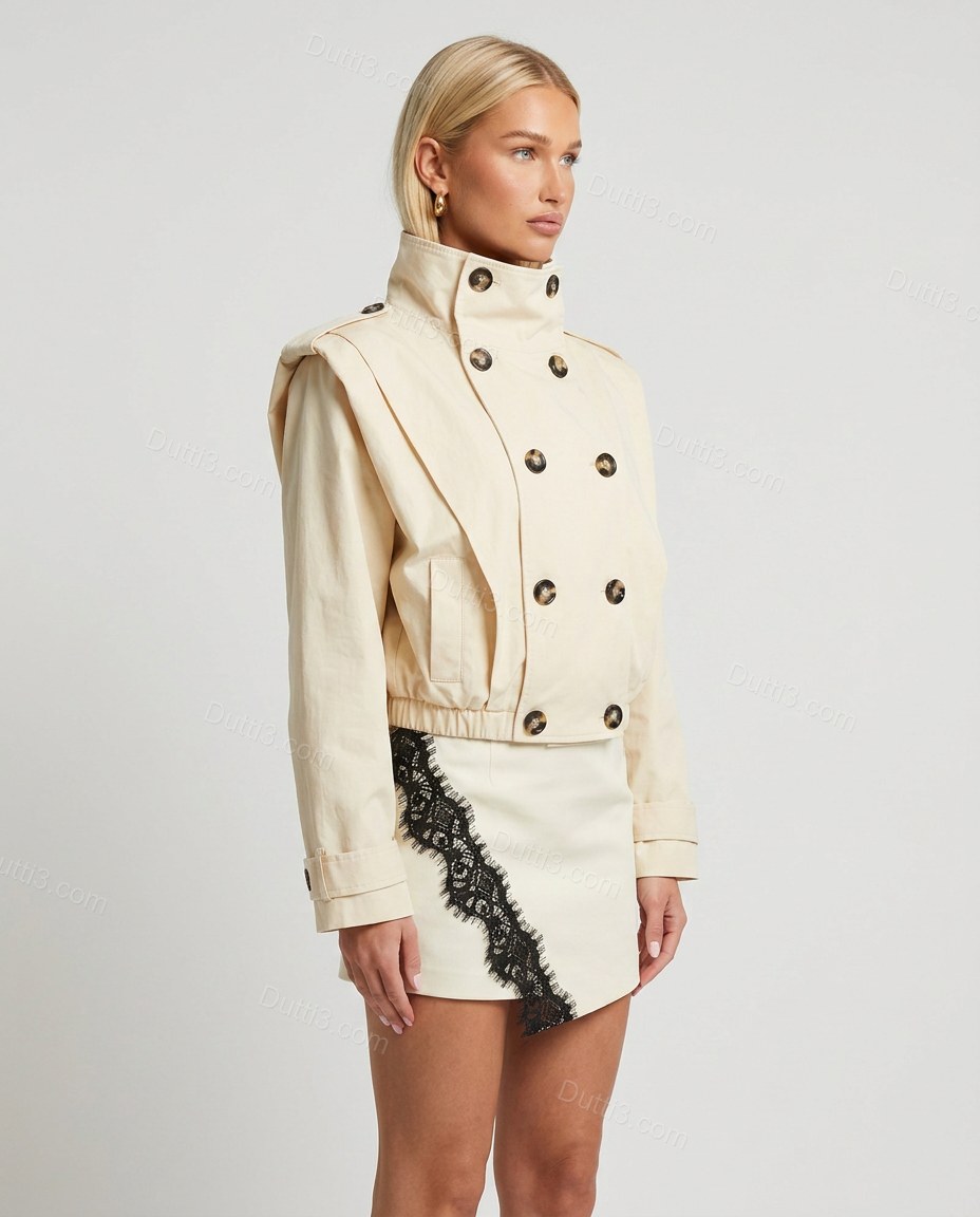 Cream Asymmetric Lace Two-Piece Set, side and back studio view, by Dutti3