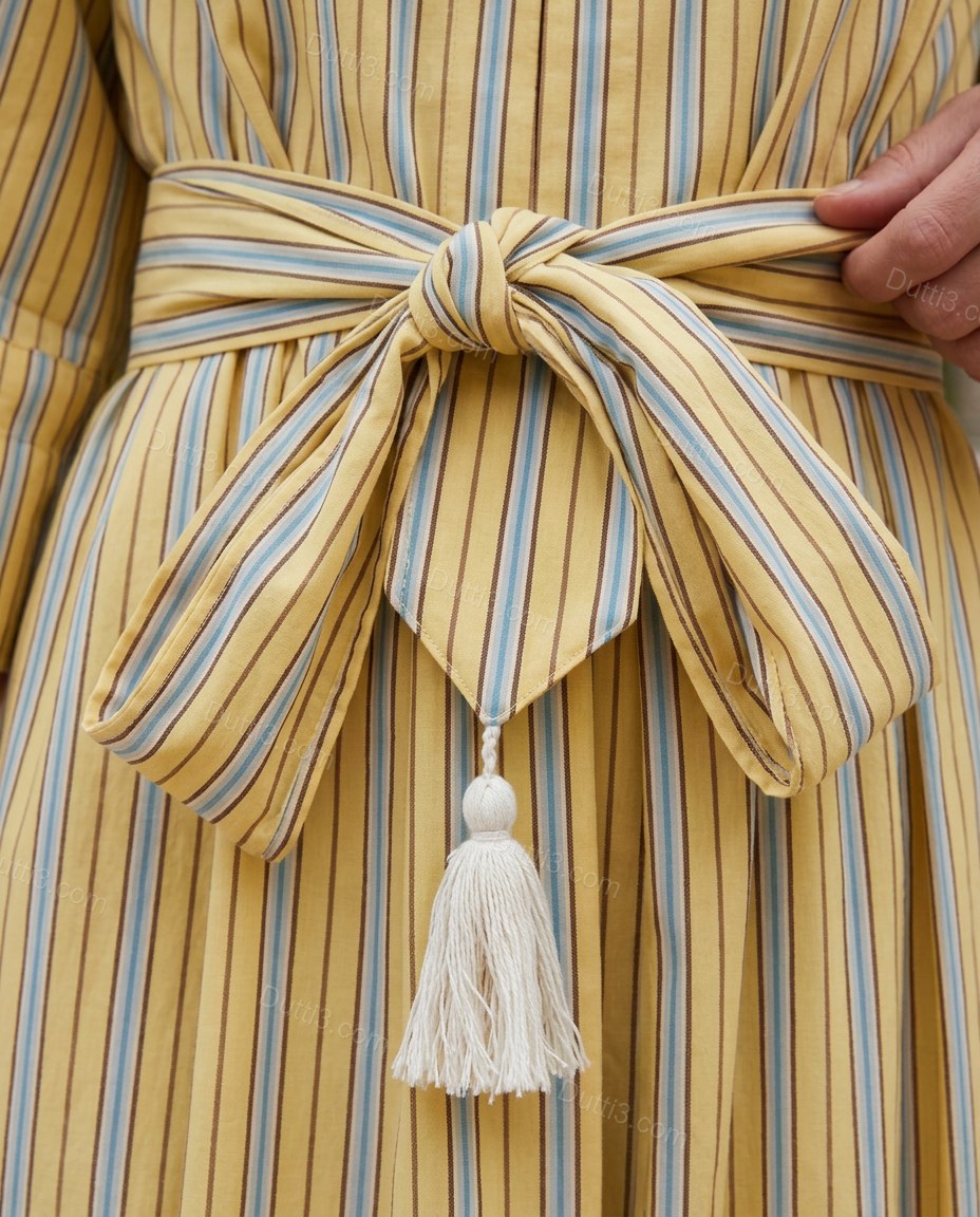 Yellow Striped Maxi Cotton Dress, close-up of striped, by Dutti3