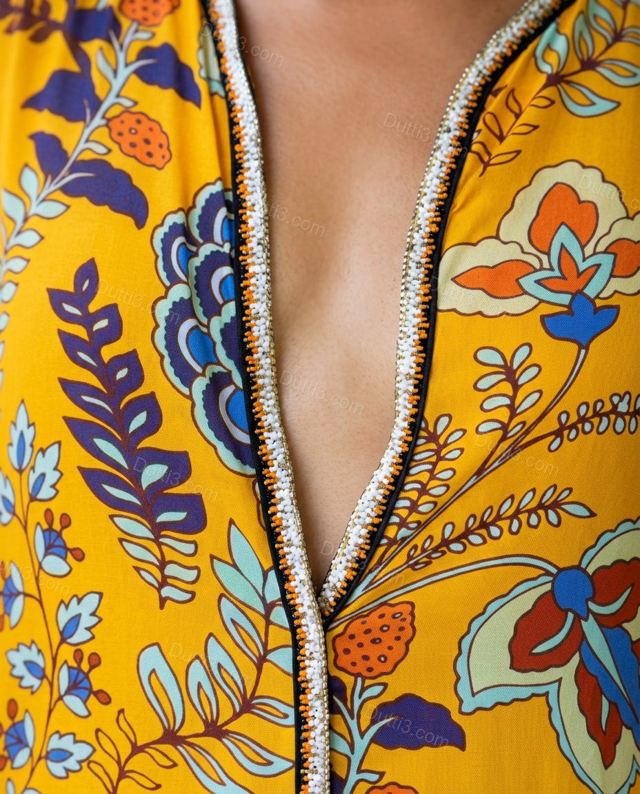 Yellow Floral Maxi Dress, close-up of floral, by Dutti3