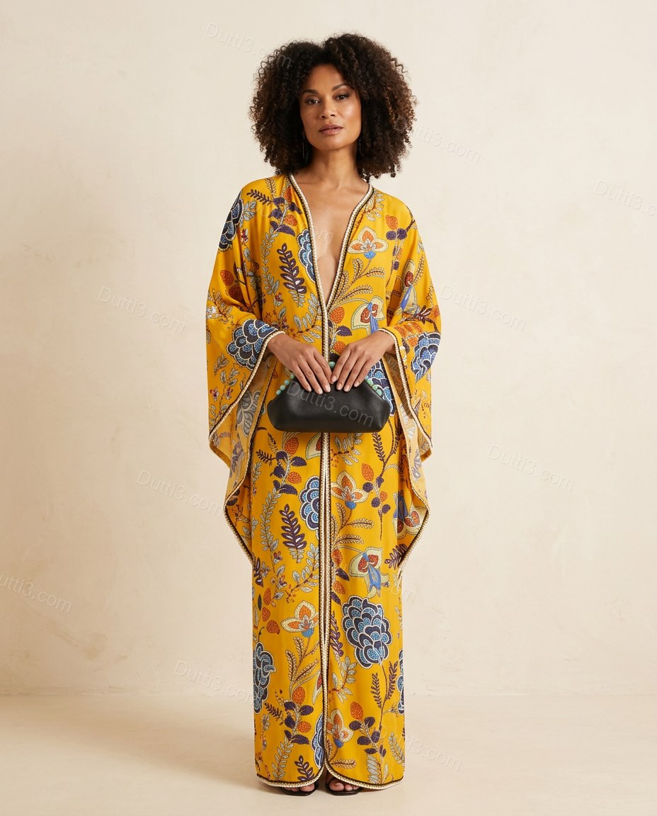 Yellow Floral Maxi Dress, full-length hero view, by Dutti3