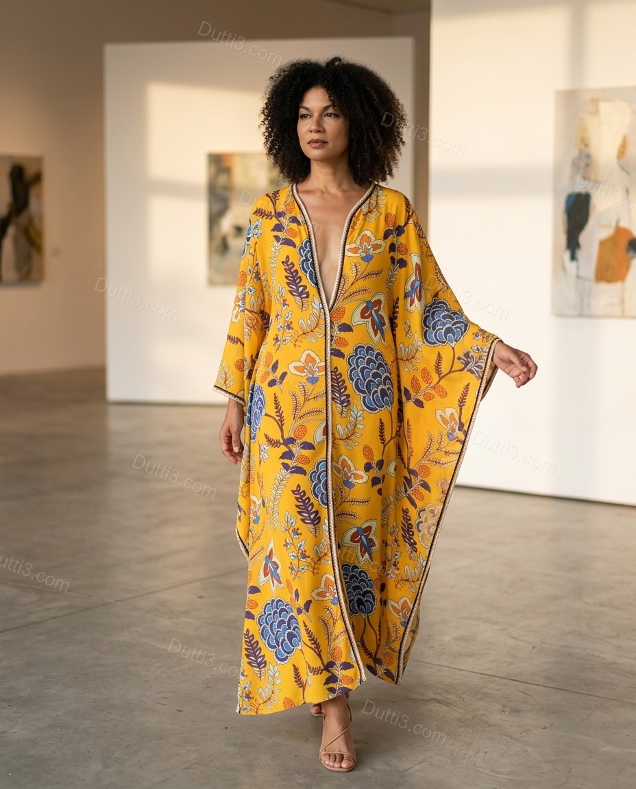 Yellow Floral Maxi Dress, alternate use-case lifestyle view, by Dutti3