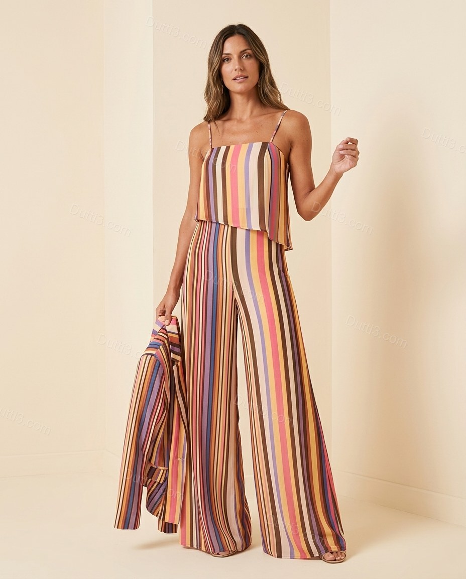 Multi-Color Striped Open-Back Jumpsuit, full-length hero view, by Dutti3