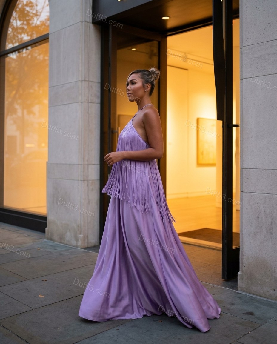 Lavender Maxi Halter High-Low Dress, alternate use-case lifestyle view, by Dutti3