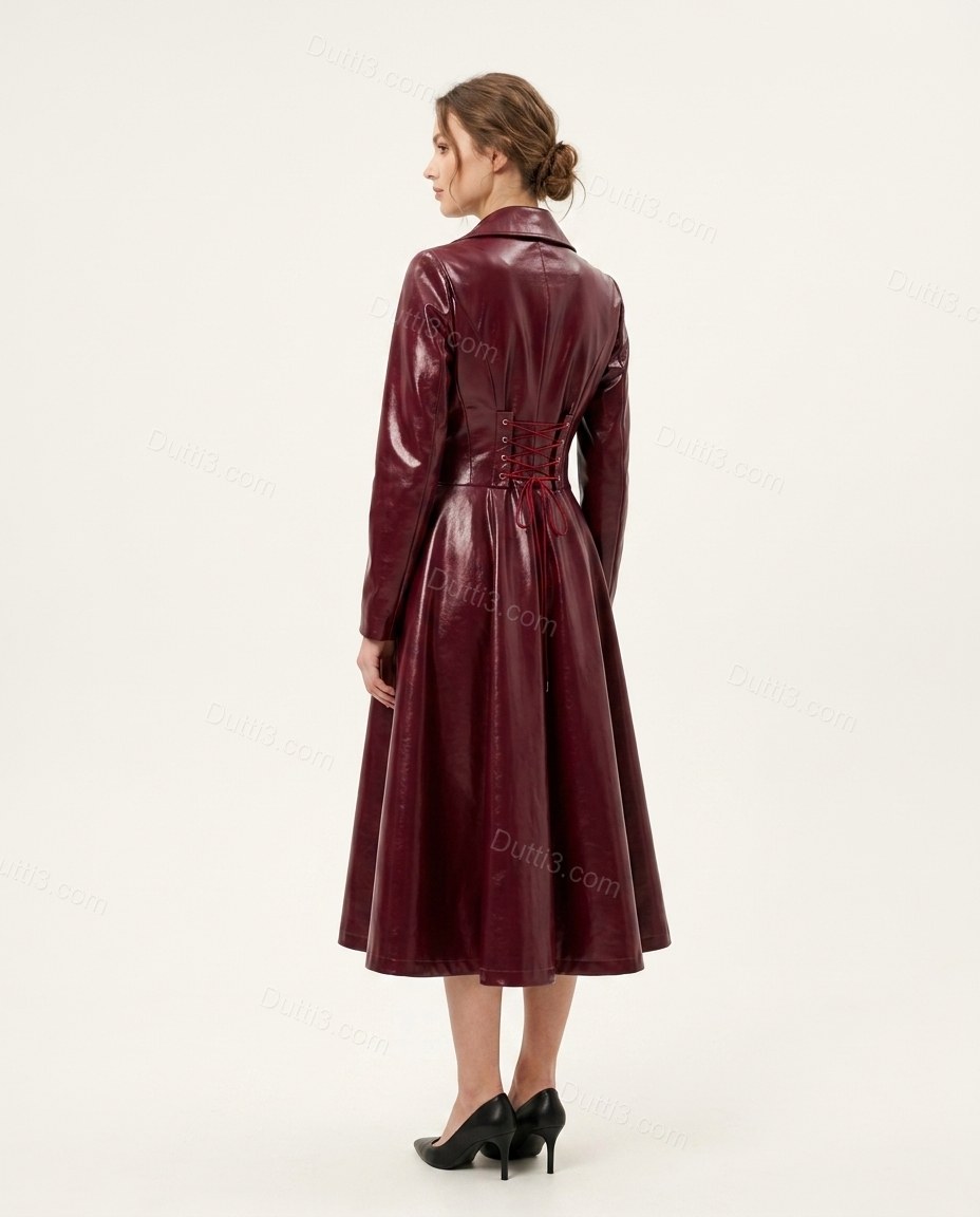 Burgundy Lace Coat, back studio view, by Dutti3