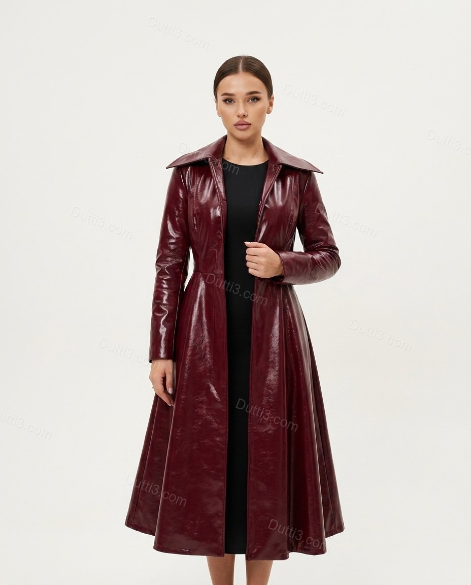 Burgundy Lace Coat, front studio view, by Dutti3