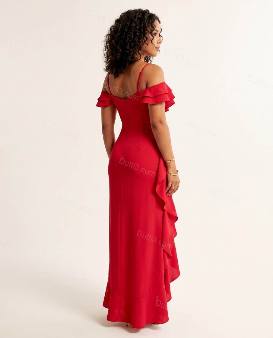 Red Ruffled Dress, front studio view, by Dutti3