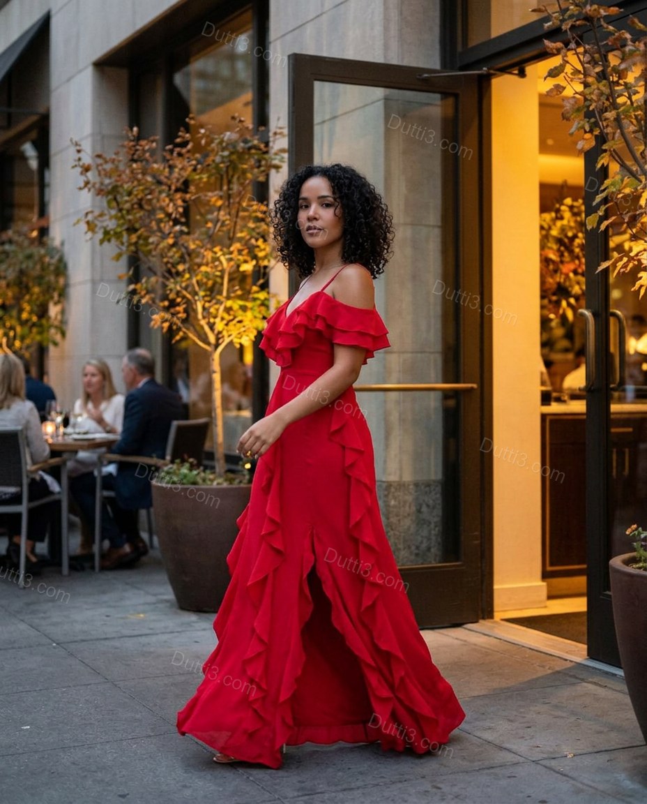 Red Ruffled Dress, alternate use-case lifestyle view, by Dutti3