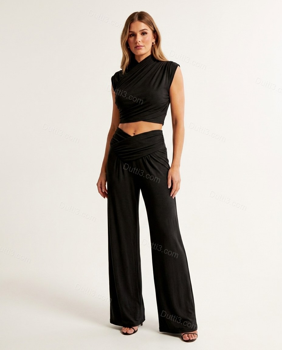 Black Top & Pants Set, front studio view, by Dutti3