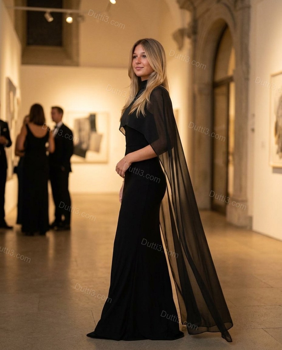 Black Maxi Open-Back Cape Dress, alternate use-case lifestyle view, by Dutti3
