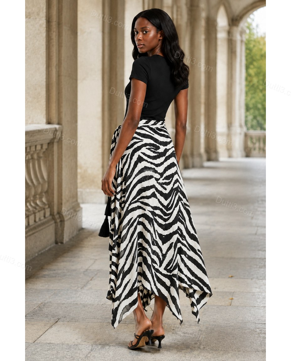 Ivory Animal Print Fringe Asymmetric Bottom, alternate use-case lifestyle view, by Dutti3