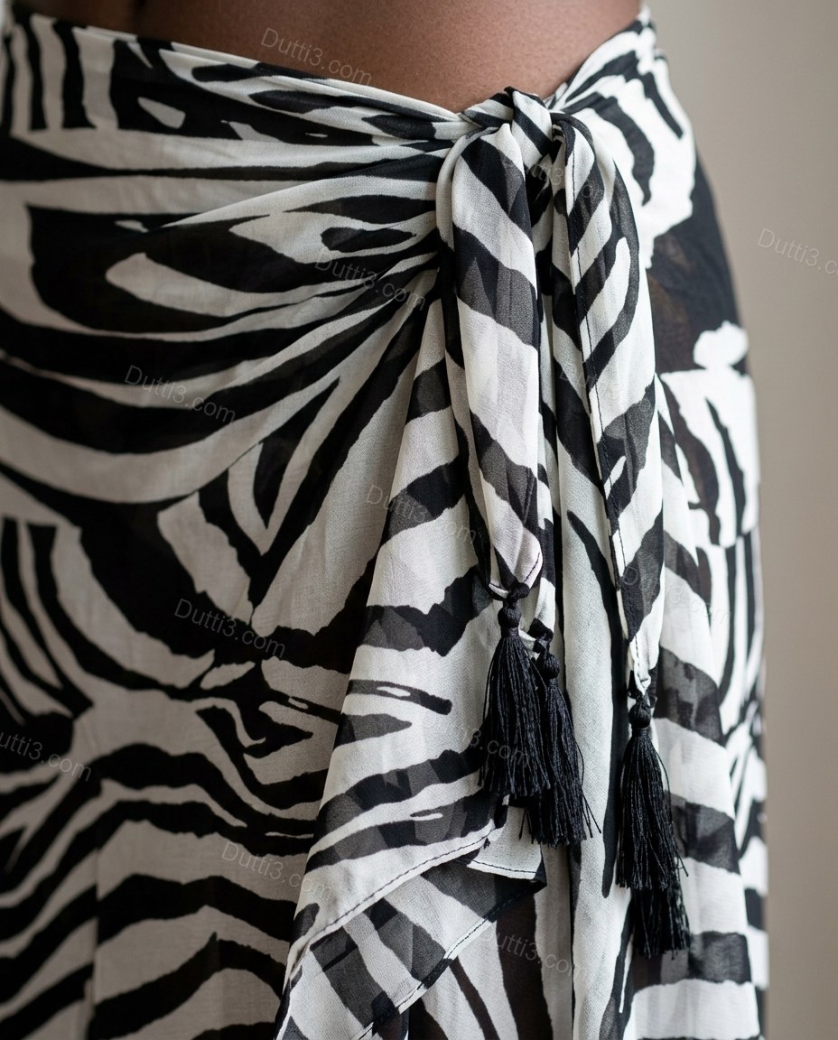 Ivory Animal Print Fringe Asymmetric Bottom, close-up of animal print, by Dutti3