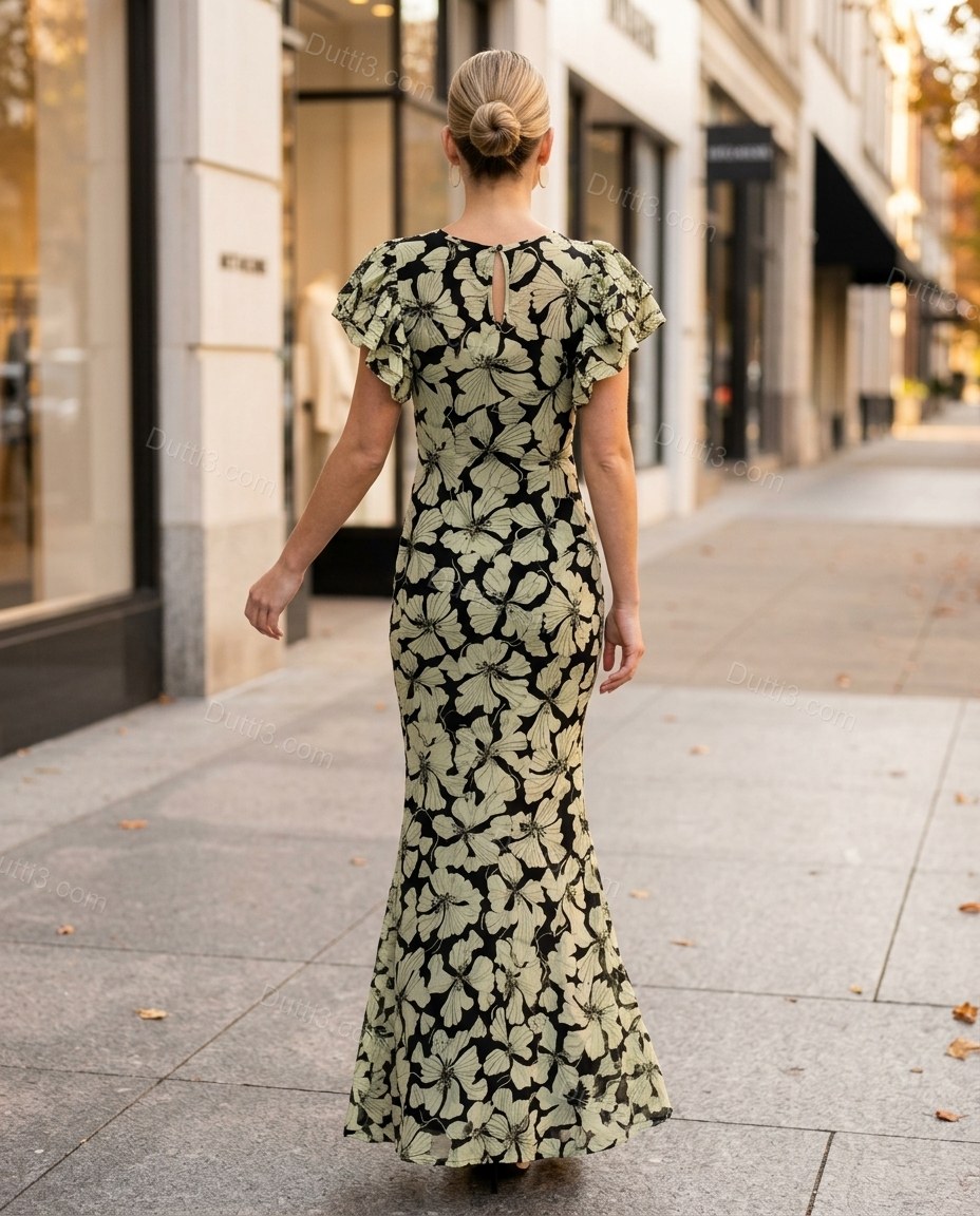 Black Floral Maxi Dress, alternate use-case lifestyle view, by Dutti3
