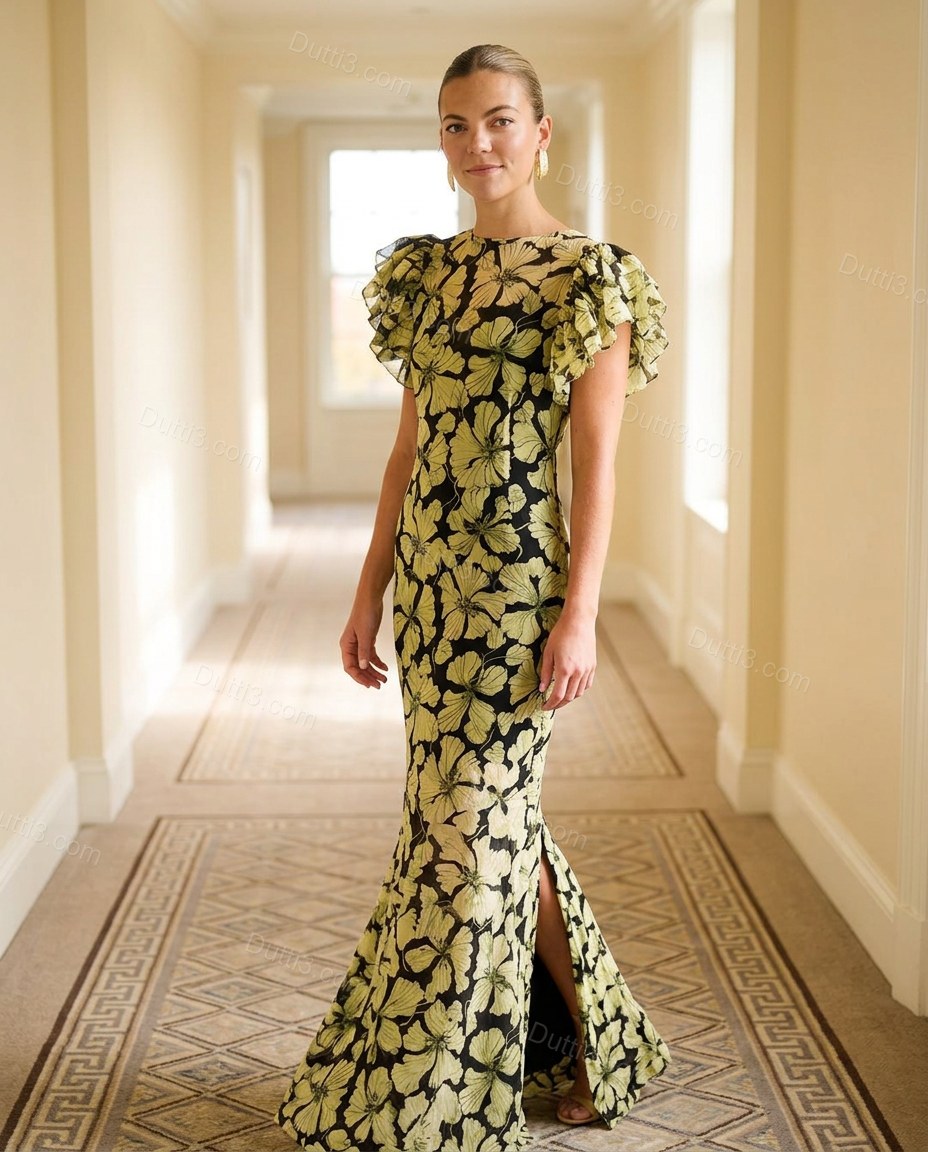 Black Floral Maxi Dress, full-length hero view, by Dutti3