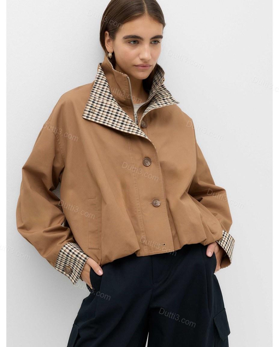 Brown Elevated Textured Jacket Brown Jacket with Utility silhouette and Textured texture, front view product image for City Layering, an early-evening outing, Fall late-summer city plans and early-fall occasions, Euro Chic Premium by Dutti3