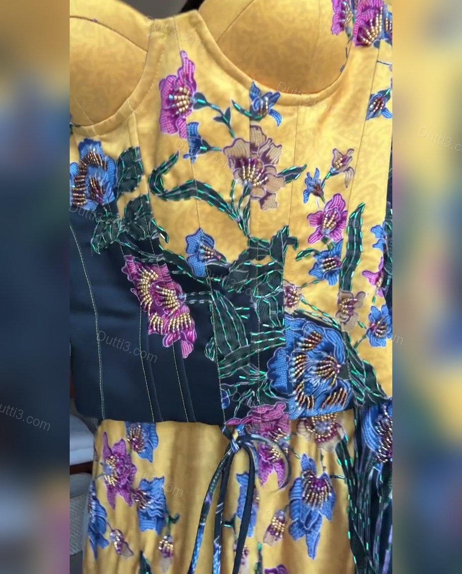 Yellow Polished Floral Skirt Set Yellow Skirt Set with Structured silhouette and Satin texture, additional styling view for Day-to-Night, a polished weekend event, Fall late-summer city plans and early-fall occasions, US Coastal Glam by Dutti3