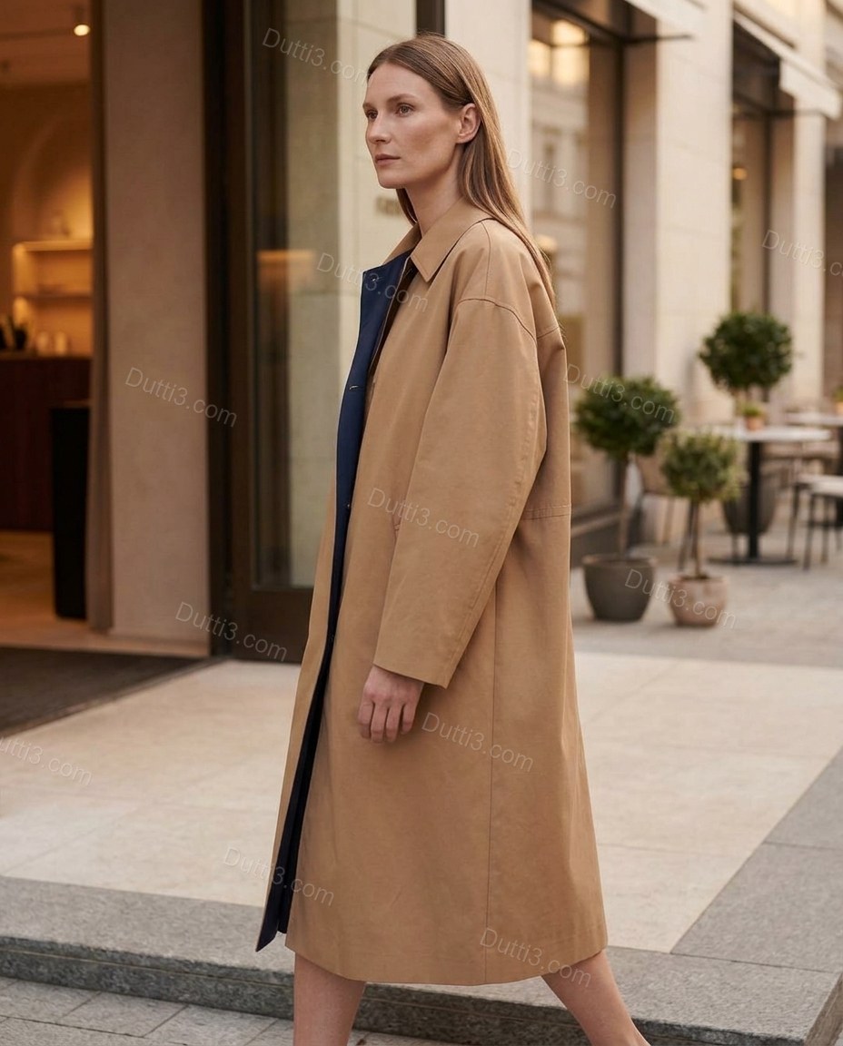 Tan Cotton Coat, alternate use-case lifestyle view, by Dutti3
