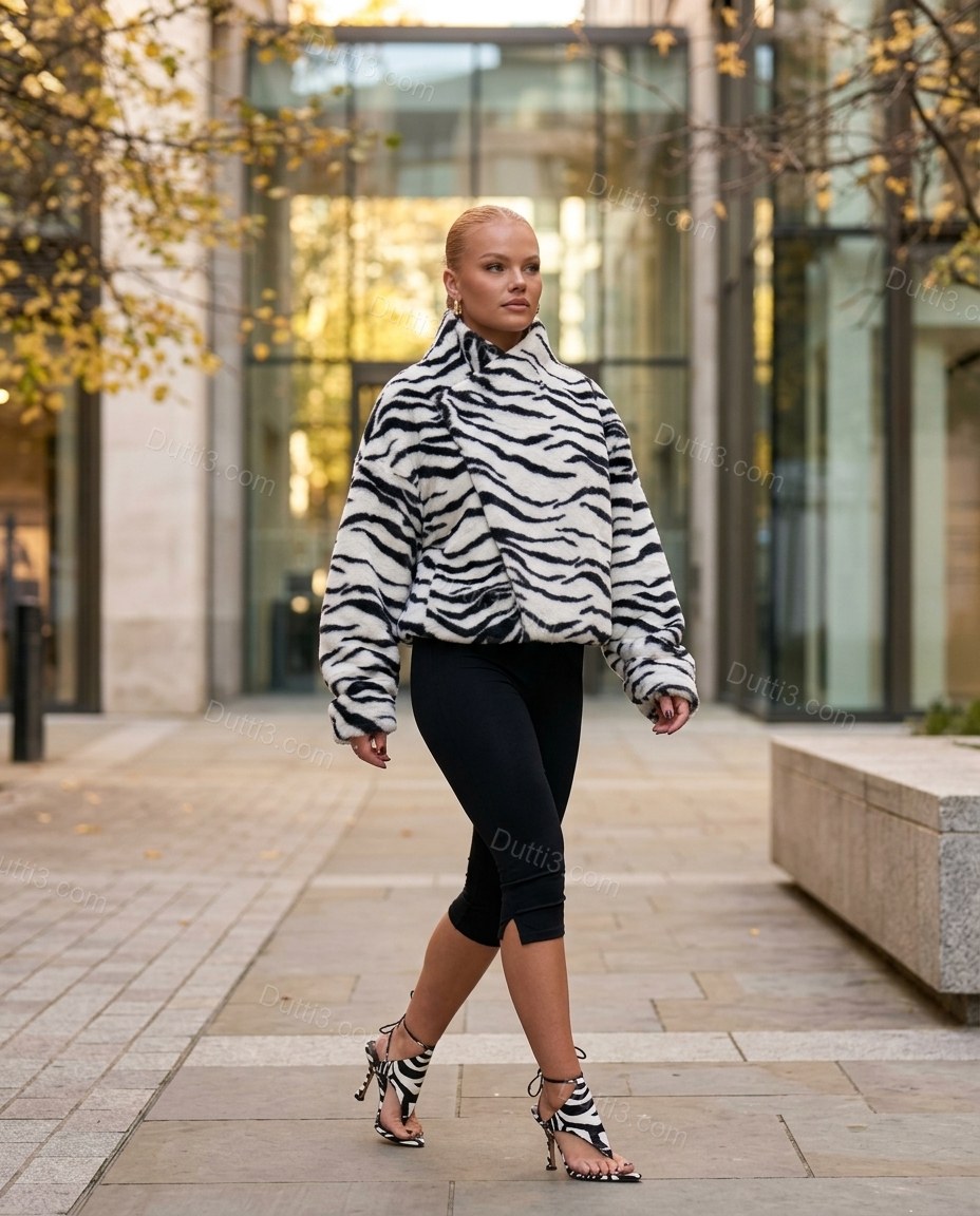 White Animal Print Asymmetric Jacket, alternate use-case lifestyle view, by Dutti3