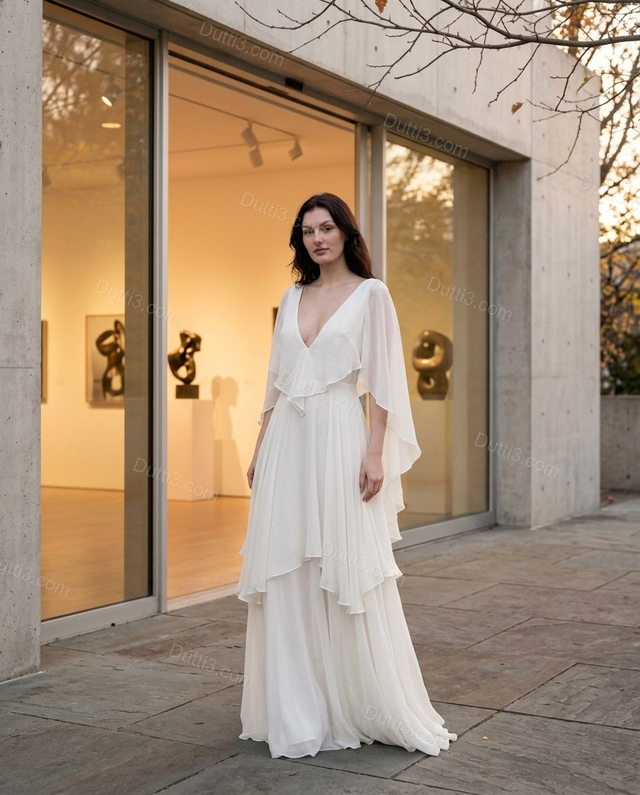White Maxi Open-Back Ruffled Dress, alternate use-case lifestyle view, by Dutti3