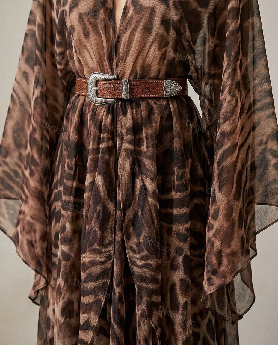 Brown Leopard Print Maxi Cape Dress, close-up of leopard print, by Dutti3