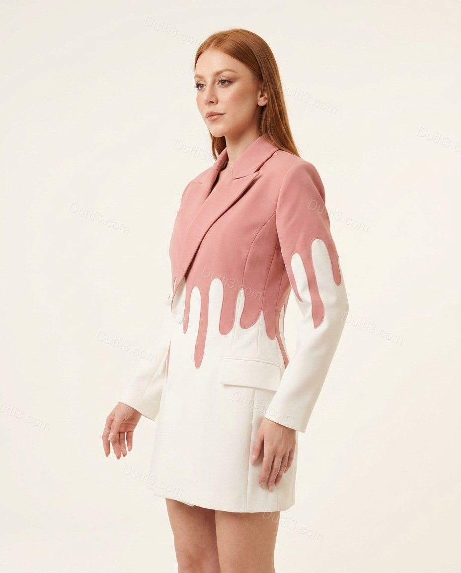 Pink Color-Block Blazer, side and back studio view, by Dutti3