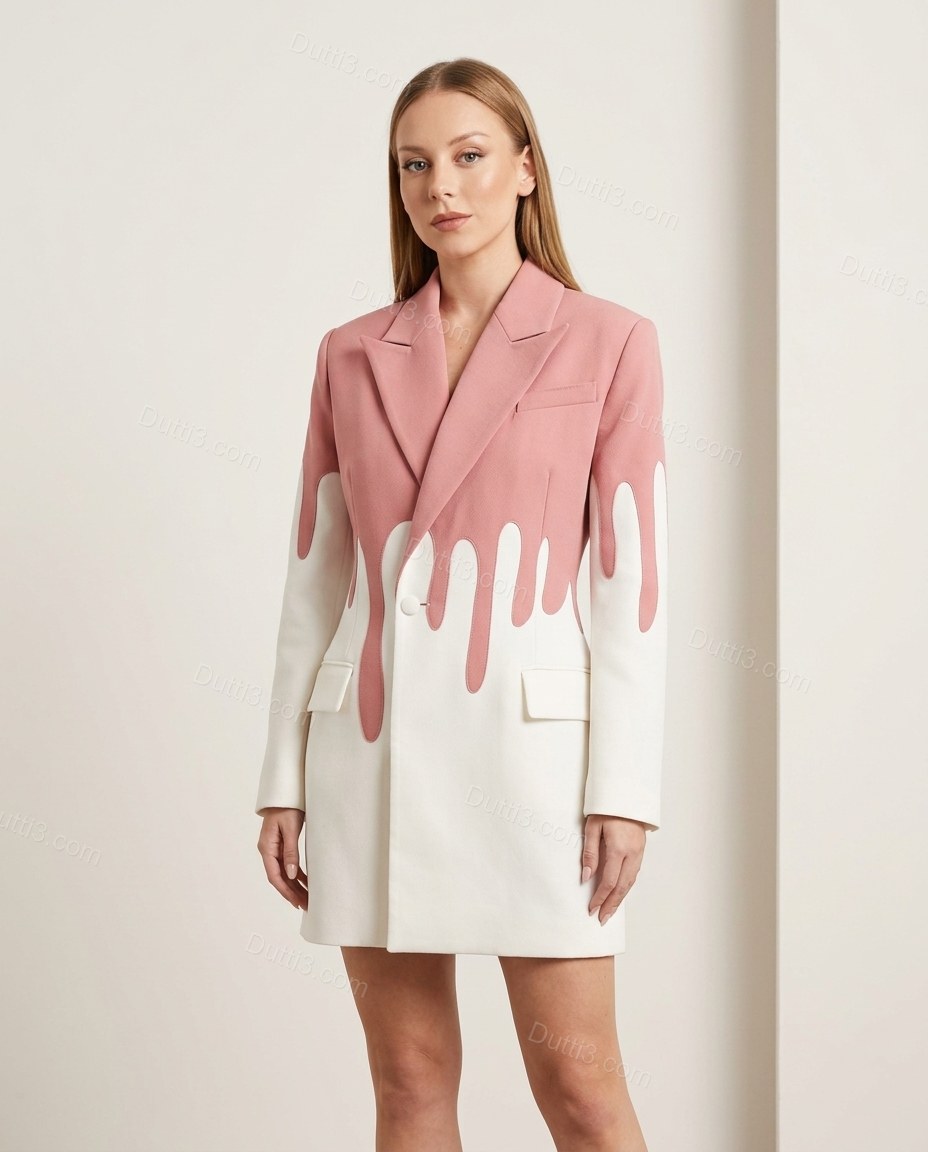 Pink Color-Block Blazer, full-length hero view, by Dutti3