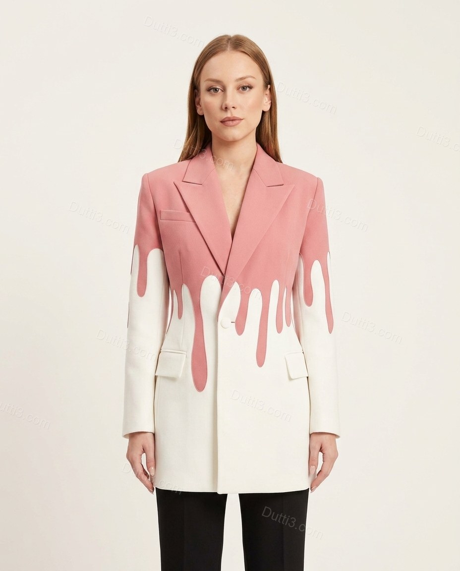 Pink Color-Block Blazer, front studio view, by Dutti3