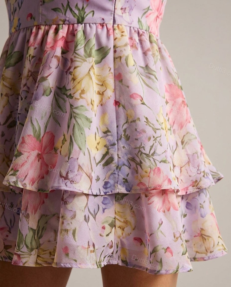 Lavender Floral Mini Ruffled Dress, close-up of floral, by Dutti3