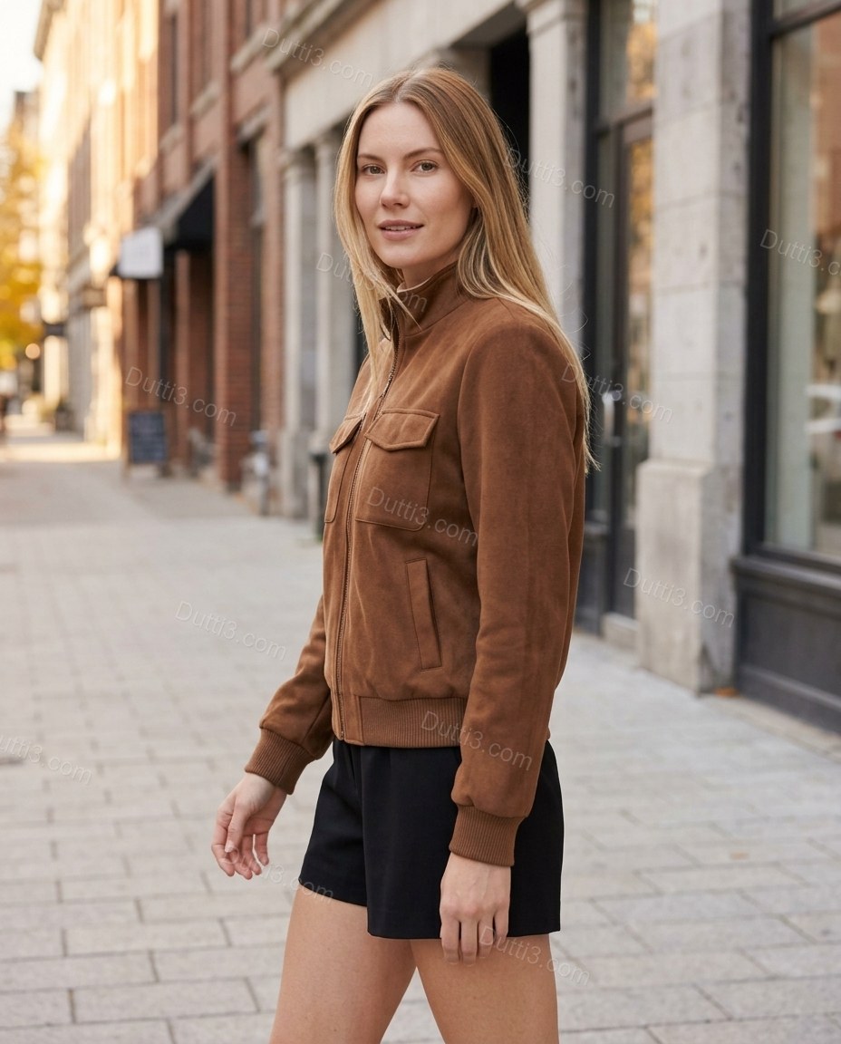 Brown Ribbed Jacket, alternate use-case lifestyle view, by Dutti3