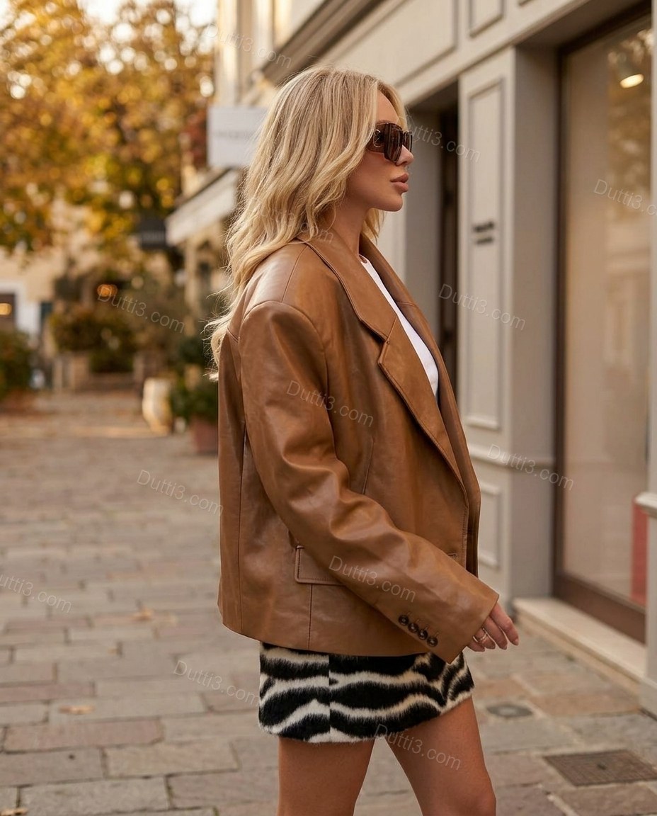 Brown Blazer, walking lifestyle view, by Dutti3